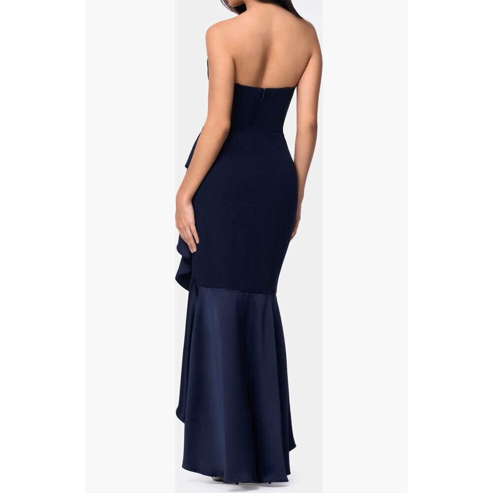 Betsy & Adam Navy Satin Ruffle Strapless Gown Size 8 (new with tags) - Picture 2 of 8